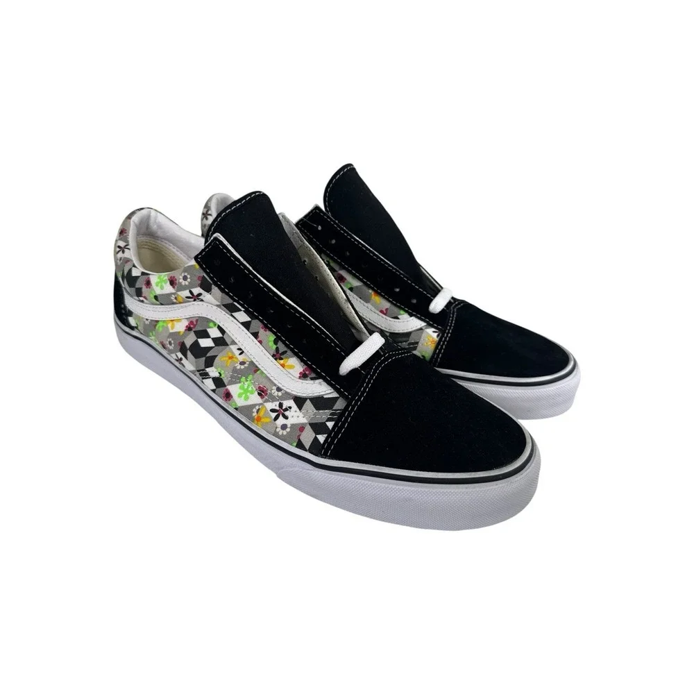 Vans Men's Old Skool Checker Cube‎ Black True White Canvas Suede shoes Size 13